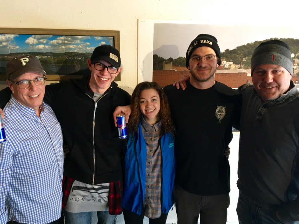 John Chamberlin (Left) and Craig Tumas (Right) with Point Park University Students Tyler, Ang & Ryan, participants in the Red Bull "Can You Make It?" Challenge