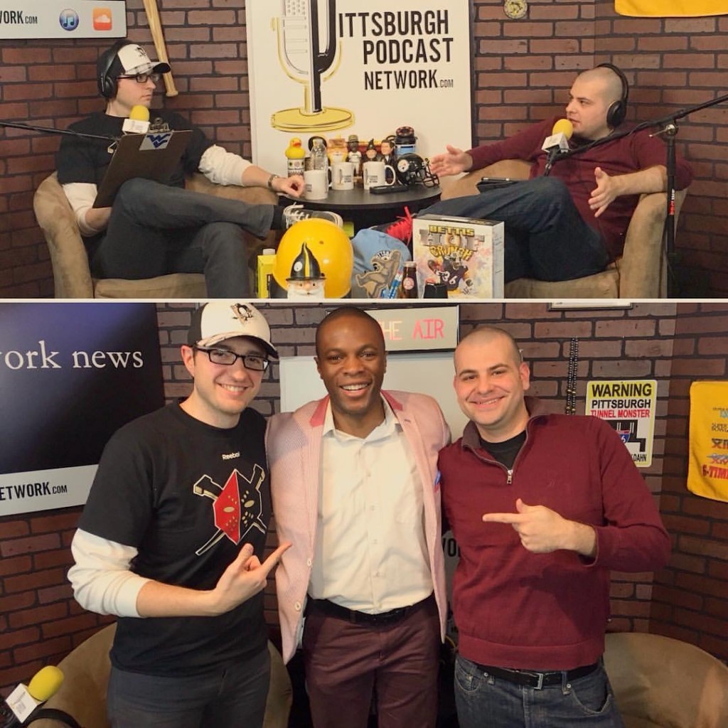 Top: George "The Howitzer" Gerbo (left) and Mike "The Buzz-saw" Asti (right) are now on the Pittsburgh Podcast Network. Bottom: Howitzer and Buzz-saw welcome guest Brandon Hudson from WPXI-TV Pittsburgh