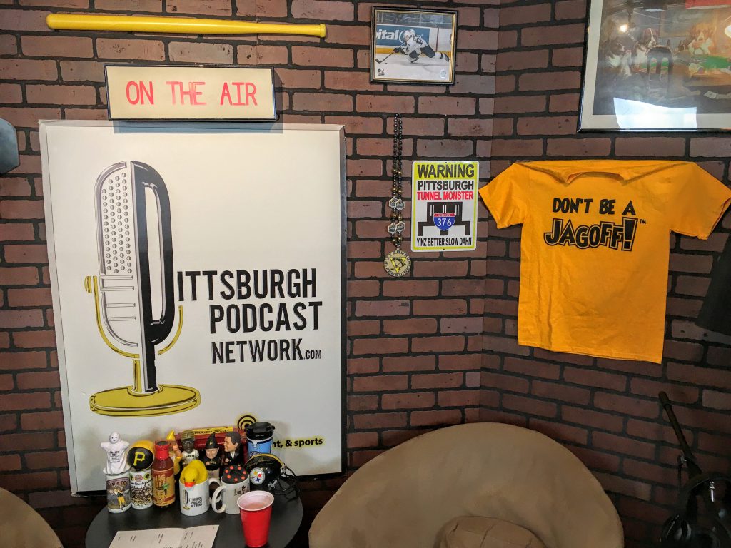 A new addition to the Pittsburgh Podcast Network's PodCave studio, the YaJagoff! t-shirt