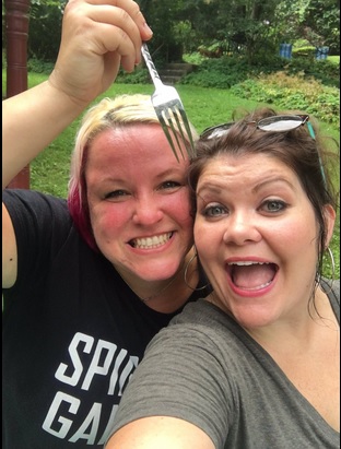 Connie D - winner/homeowner for the 3rd Porch Tour Stop - takes a selfie with comedian Missy Moreno