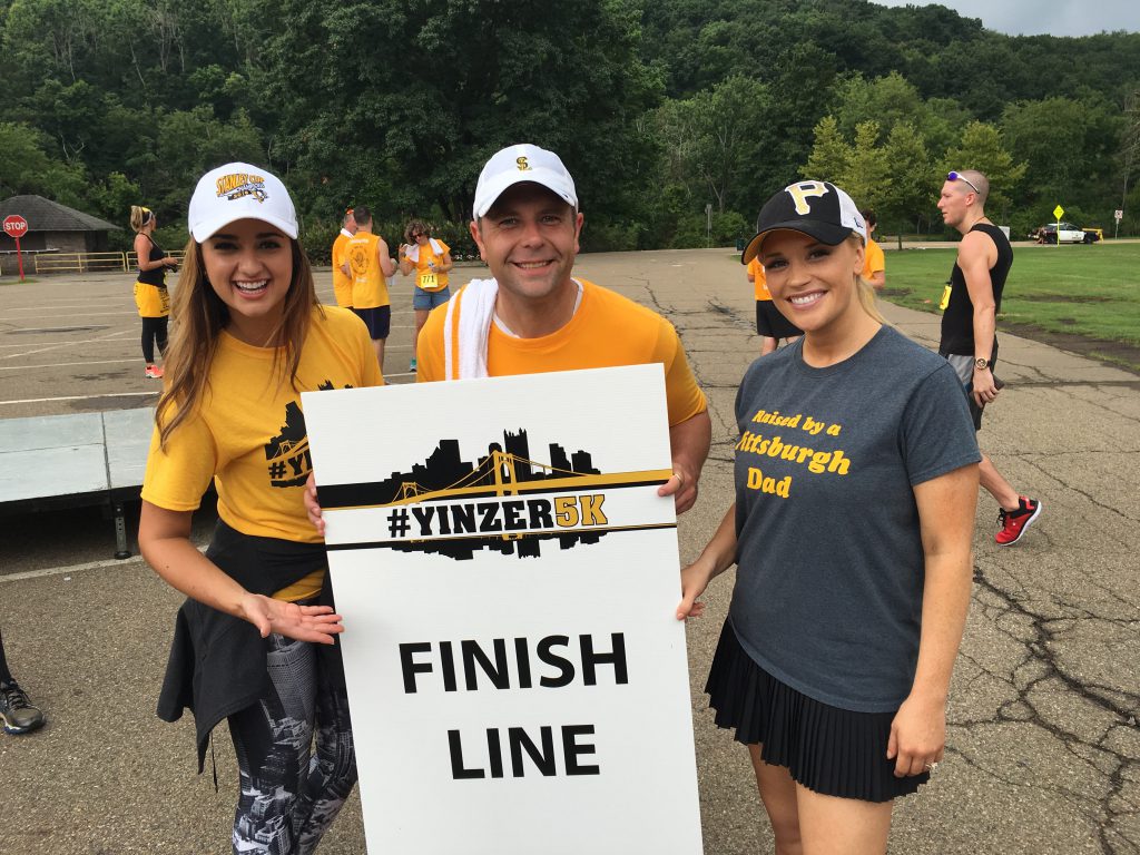 Penguins TV's Celina Pompeani (Left) and WTAE-TV's Ryan Recker (Center) and Jackie Cain (Right) all made it out to the Yinzer 5K - and to the YaJagoff Podcast!